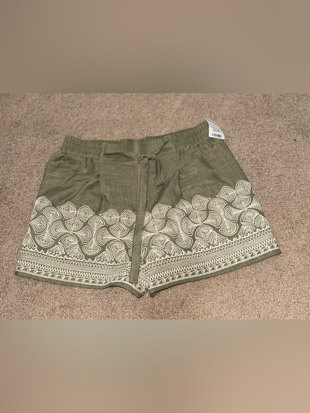 Wren New York Olive Green Embroidered Shorts